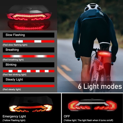 Luz trasera inalámbrica para bicicleta recargable señal de giro inteligente advertencia control remoto impermeable - Imagen 4 de 12