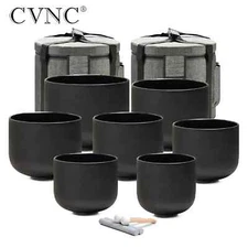 CVNC432Hz 6"-12" 7Pcs Black Set Chakra Crystal Singing Bowls Set Sound Healing