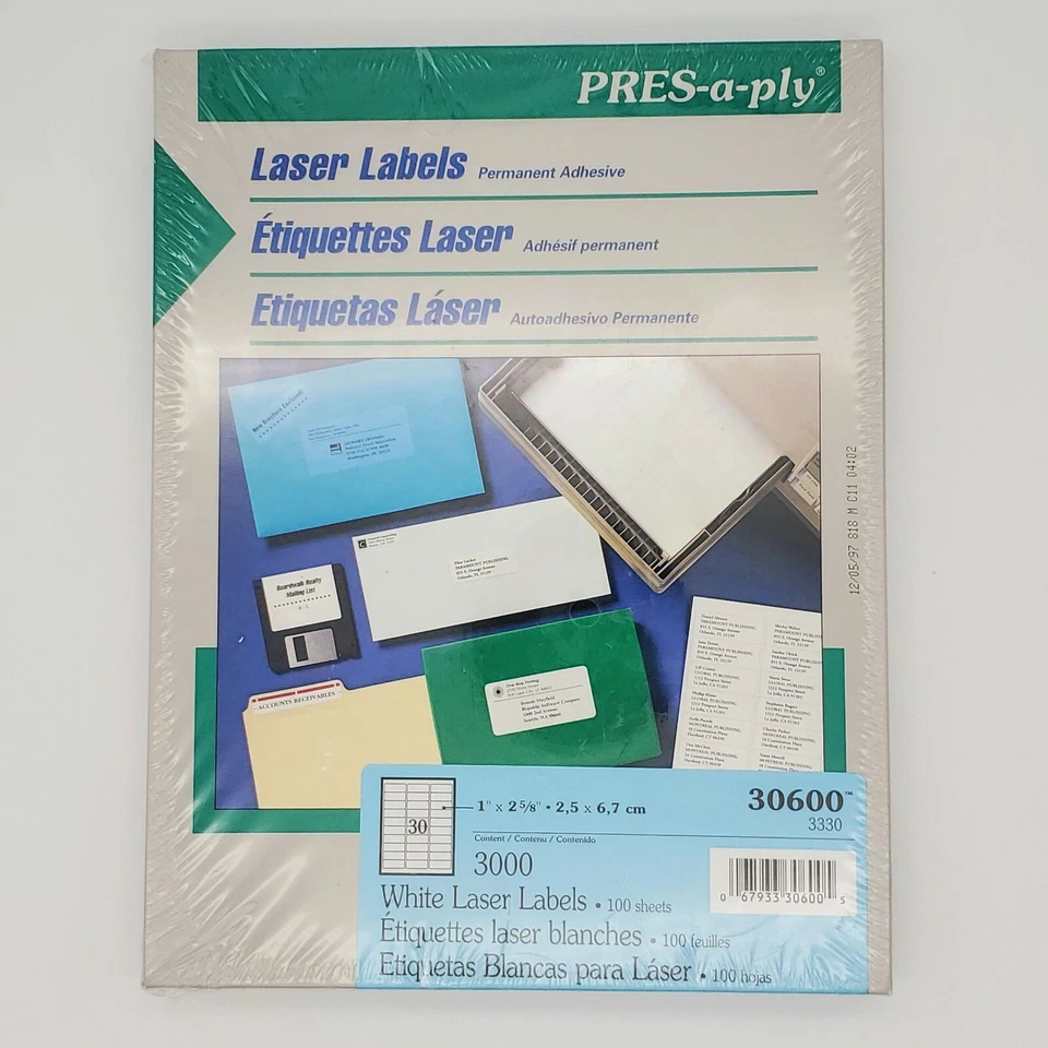Press-A-Ply Laser Labels Shipping Address Labels SAME SIZE AS Avery 5160 NEW - Image 2 of 4