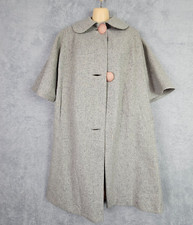 Vintage 50s Swing Coat Large Gray Wool Tweed Peter Pan Collar Button Up Pockets