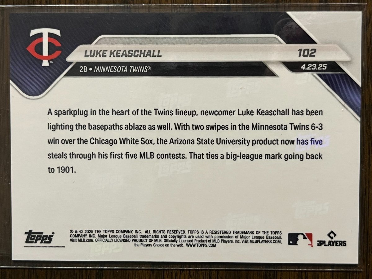 2025 Topps Now MLB #102 Luke Keaschall Minnesota Twins RC 1/1 