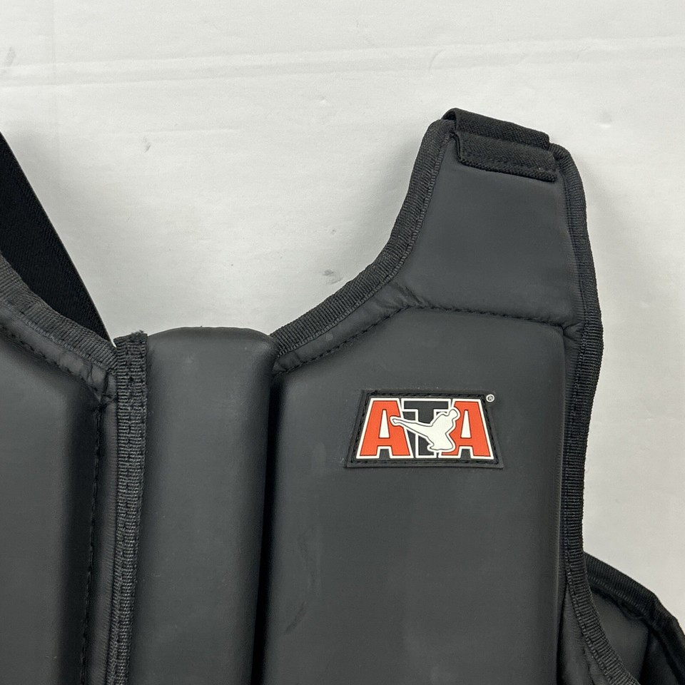 ATA Chest Protector Sparring Vest Youth Size Large Black Padded
