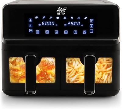 Netta 8L Dual Basket Low Energy Air Fryer with Digital Smart Programme Black
