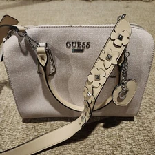 Guess Handbag Cream with Beige Top Handles and/or Strap with Flower Detail