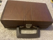 VINTAGE ITALIAN BROWN LEATHER CASSETTE TAPE CARRY CASE 12 SLOTS MADE IN ITALY 