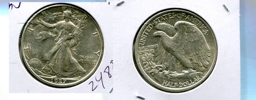 1937 P WALKING LIBERTY SILVER HALF DOLLAR AU BU 2488T