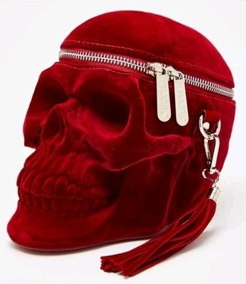  SKULL  Blood Red Velvet Grave Digger Weird Killstar Hand Bag Purse Goth Punk