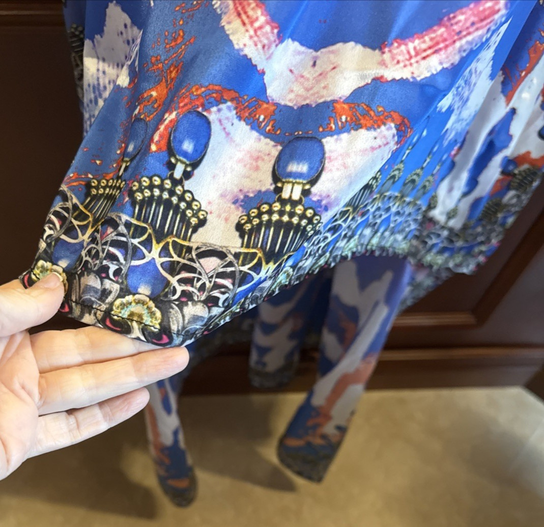 SAKKAS Flowing Jeweled Neckline Floral Kaftan Caftan Dress Robe One Size Hi-Low View 6