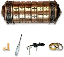 Da Vinci Code Cryptex Fun Mystery Box Mini Bronze Lock Cryptex Puzzle Box with H