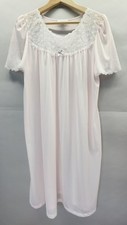 Vtg 80s Fundamentals Sears Pink Nylon Midi Short Sleeve Nightgown Sz Medium