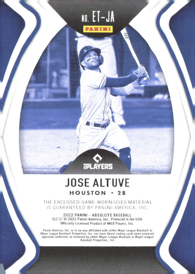 2022 Panini Absolute Jose Altuve #ET-JA Patch #'d/49 - Image 2 of 2