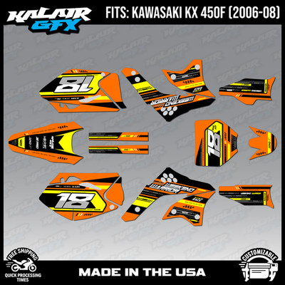 Graphics Kit for Kawasaki KX450F (2006-2008) Warrior - Orange