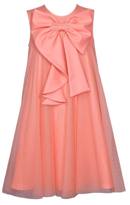 NEW Bonnie Jean Girls Size 8 "PEACH MESH OVERLAY" Bow Front Knit Dress NWT
