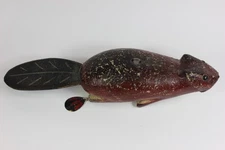 Ice Spearing Decoy David E. Perkins DFD Hand Signed Wood Baby BEAVER Decoy *RARE