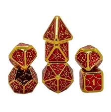 Seven Seas Pirates Metal Red and Gold Spider Web Dice Set - Hexagon Display Box