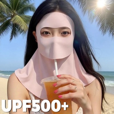 Women Sun Protection Face Mask with Drinking Hole Ice Silk ing  Block Neck