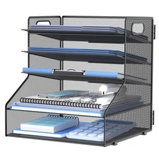 5-Tier Desk File Organizer, Metal Letter Paper Tray, Desk Organizers and Acce...