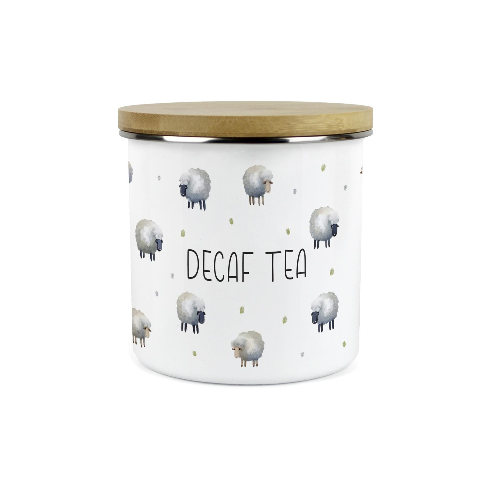 Spring Sheep Decaf Tea Canister - Countryside Enamel 1.2L Kitchen Storage Gift