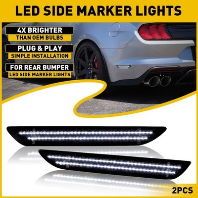 2pcs For 15-22 Ford Mustang LED Rear Bumper Side Marker Light Super White US EAC