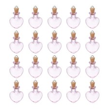 20 Pcs Small Heart Mini Glass Bottles Jars with Cork Stopper Eye Screw, Pink