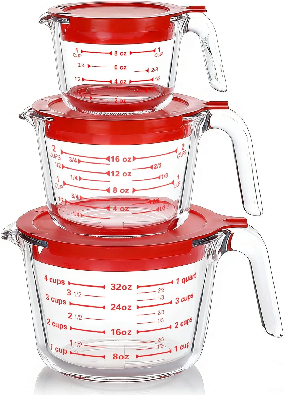 M MCIRCO 6 Pcs Glass Measuring Cups with Lids Set, 1-Cup, 2-Cup, 4-Cup Measuring