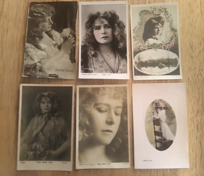 6 Cards Miss Mabel Love Actress RPPC Postcard Antique Portrait Flowers England