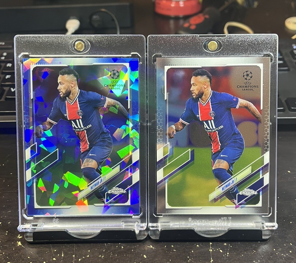 Neymar Jr: 2020-21 Topps Chrome Uefa - Chrome #16 and Blue Sapphire #16 - 2cards