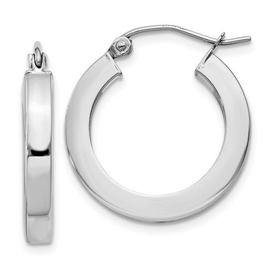 Echte 14K Weißgold Princess Square Tube Creolen; Damen & Herren