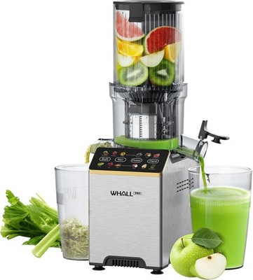 WHALL PRO Cold Press Juicer Touchscreen Wide Feed Chute Stainless Steel Gray