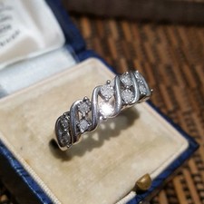 925 Sterling Silver Ring, Natural Diamonds Band, 0.110ct, Size Q US 8