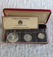 MALTA 1977 3 COIN SILVER PROOF  SET - sealed/coa/cased
