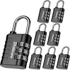 8 Pack Combination Lock, 3-Digit Waterproof Keyless Padlock, Zinc Alloy Outdoor