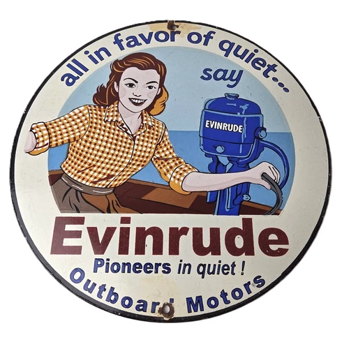 Vintage Evinrude Outboards Porcelain Sign - Boat Motors Gas Engines Ad Sign