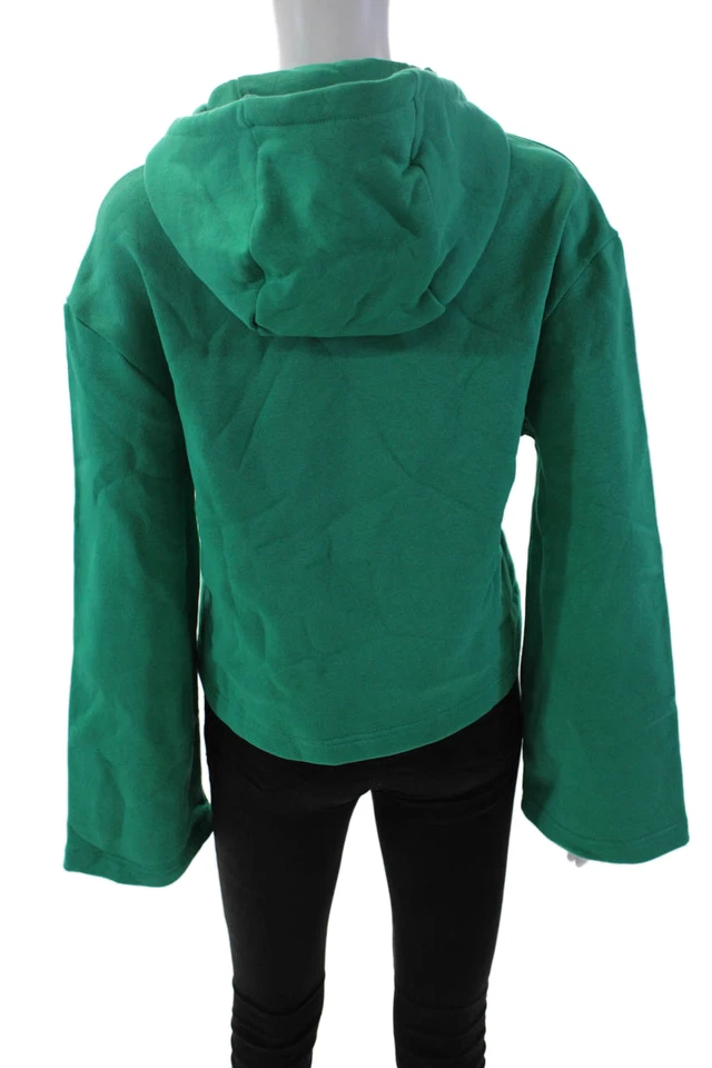 Reebok Womens Pullover Drawstring Logo Hoodie Sweatshirt Green Cotton Size XS - Image 3 of 4