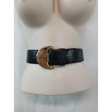 Jana Vintage Black Genuine Snake Skin Belt Gold Crescent Buckle Wide Size M