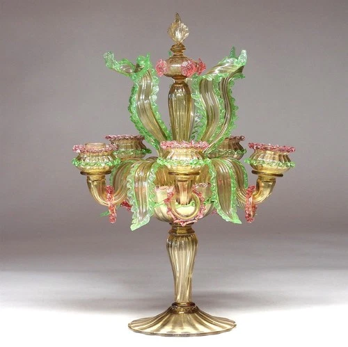BEAUTY! Vintage Italian Venetian Murano Art Glass Candelabra Centerpiece 18"