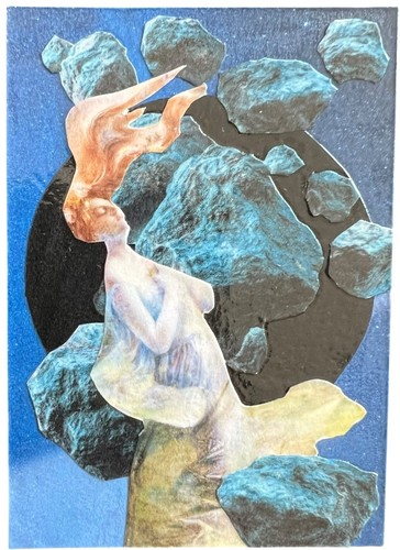 ACEO Original Collage OOAK Hand Cut Surreal Space Woman Falling Meteor Fantasy
