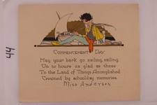1920s Graduation Card Boy Reading Sailboat Books Vintage