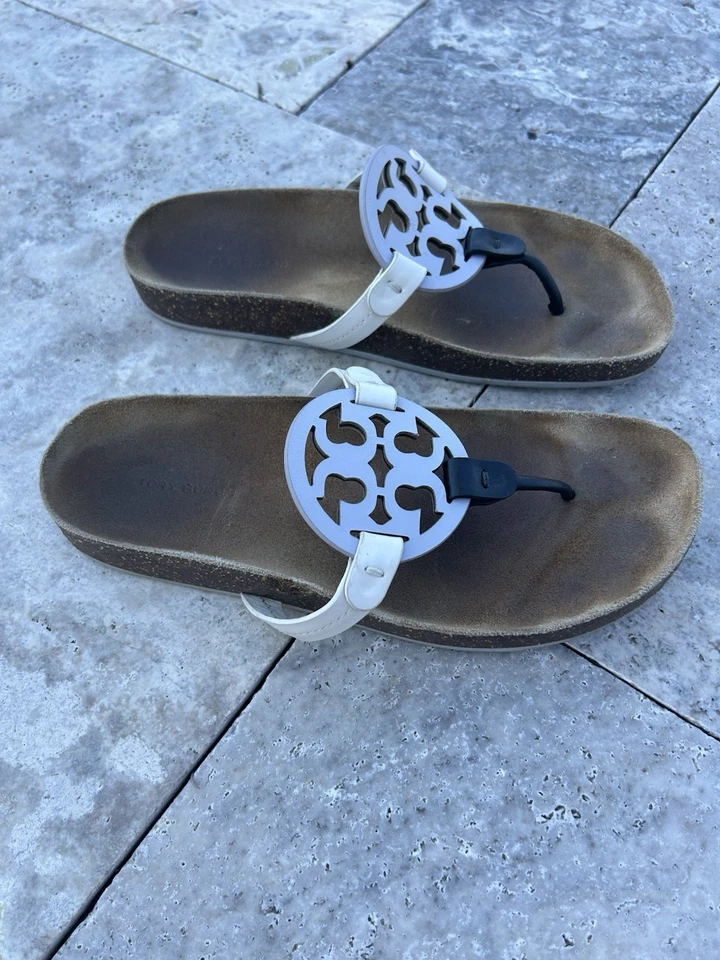 Tory Burch Miller Cloud Sandals Women’s 9 M Lavender Black Ivory Leather Cork - Image 3 of 4