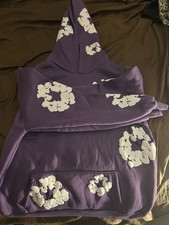DENIM TEARS African Diaspora Goods Purple/White Floral Pullover Hoodie L Pockets