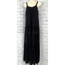 River Island Black Maxi Dress Chiffon Size 6 Chelsea Girl Strappy Tiered Sheer