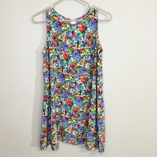 Vintage Knapp Small Studio Tank Dress Floral Colorful Sundress 100% Rayon USA