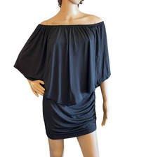 Black Off Shoulder Ruffles Mini Dress sz M Womens Night Club Bodycon