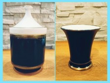 Unterweißbach Porzellan Echt Kobalt Handmalerei, Zuckerdose mit Deckel & Becher