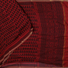 Vintage Deep Red 100 Pure Silk Leaf Block Printed Zari Sarees 5YD Craft Fabric