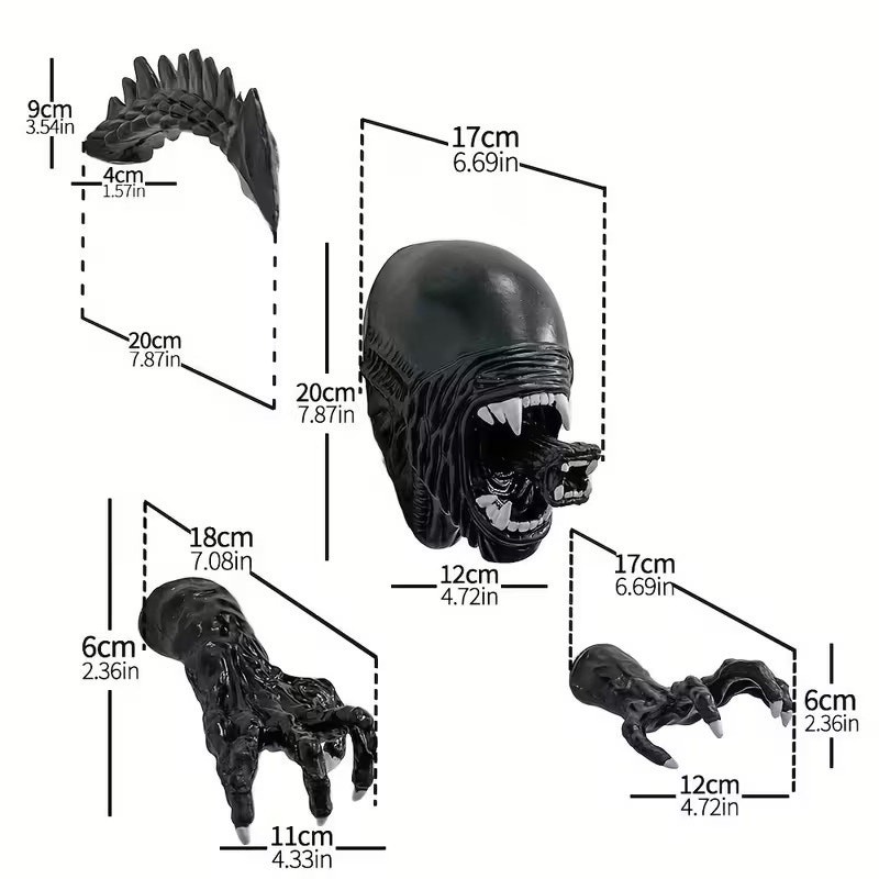 4Pcs 3D AVP Alien Xenomorph Monster Horror Wall Sculpture Wall