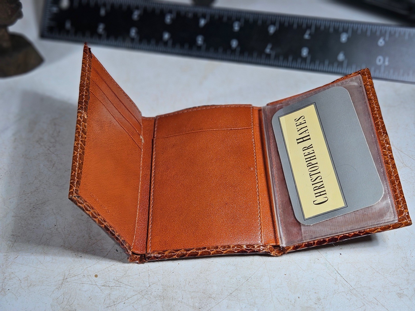 Vintage Python Snakeskin Trifold Wallet Brown Gen… - image 4