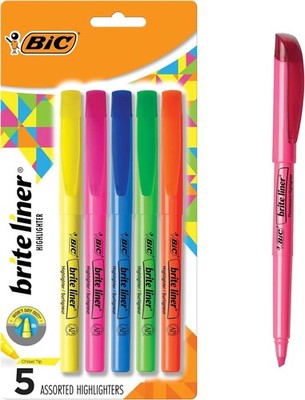 Brite Liner Highlighters, Chisel Tip, 5-Count Pack of Highlighters Assorted Colo