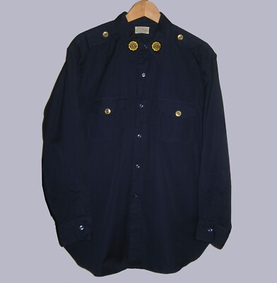 american legion dress shirts VTG 50s NEAR MINT AMERICAN LEGION NAVY LG SLV SHIRT ORIG BUTTONS+PATCHES  NECK17