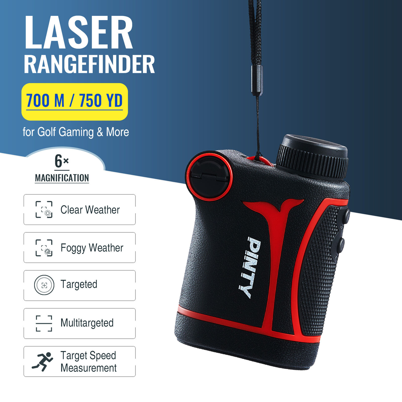 Pinty 750 Yards Laser Range Finder for Hunting Bow Archery 6x Waterproof 5 Modes